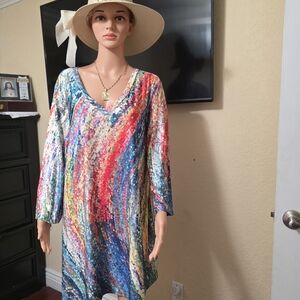 Vibrant Multi-Color V-Neck Long Sleeve Dress